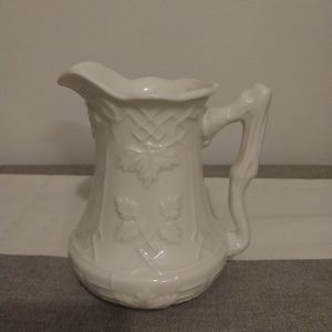 Grace's Teaware Creamer Pitcher Ribbed Leaf White Ivory